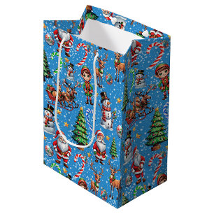 Blue Background Christmas Decorative Pattern Medium Gift Bag