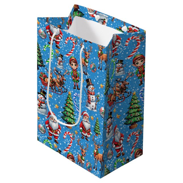 Blue Background Christmas Decorative Pattern Medium Gift Bag (Creator Uploaded)