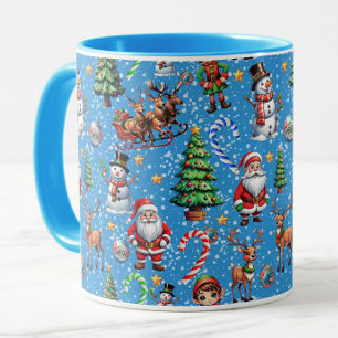 Blue Background Christmas Decorative Pattern Mug