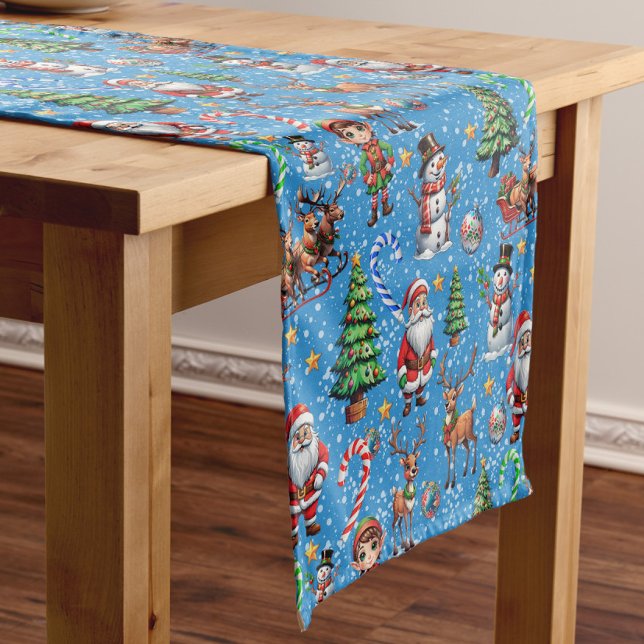 Blue Background Christmas Decorative Pattern Short Table Runner (Creator Uploaded)