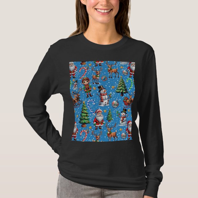 Blue Background Christmas Decorative Pattern T-Shirt (Front)