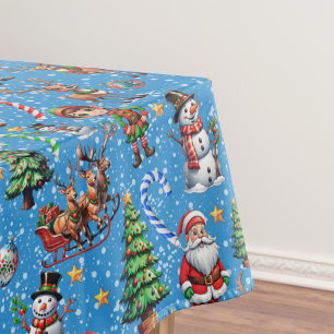 Blue Background Christmas Decorative Pattern Tablecloth
