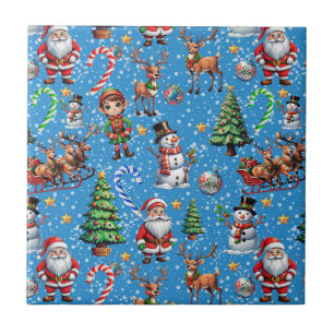 Blue Background Christmas Decorative Pattern Tile