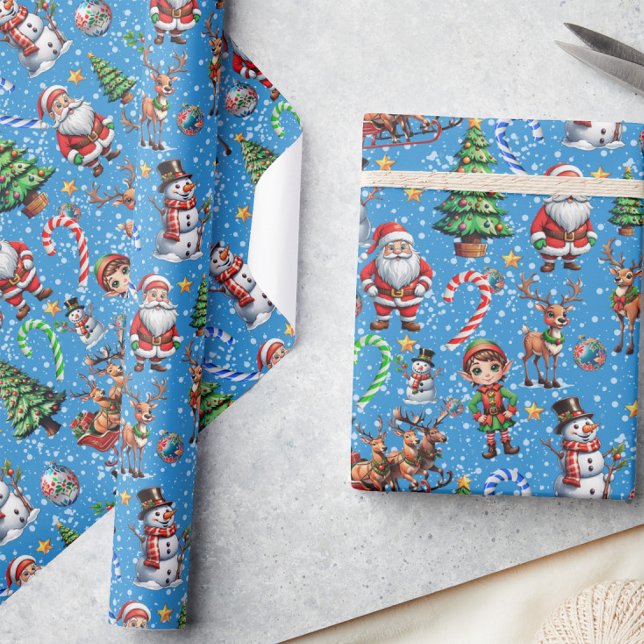 Blue Background Christmas Decorative Pattern Wrapping Paper (Creator Uploaded)