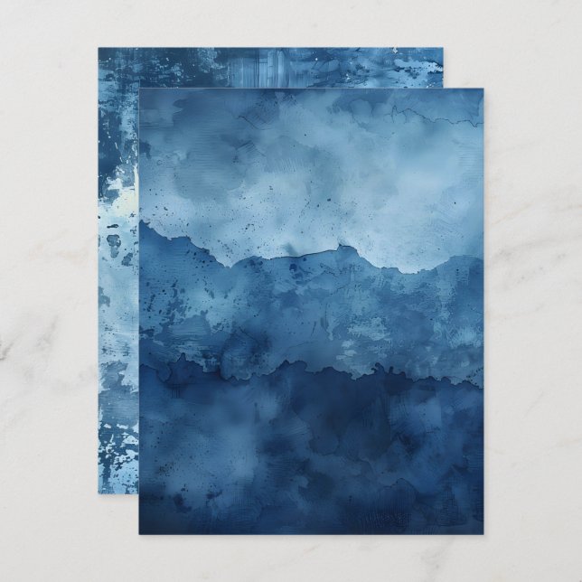 Blue Background Distressed Ink Scrapbook Paper Invitation (Front/Back)
