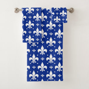 Blue Background Fleur-de-lis Pattern Design Bath Towel Set