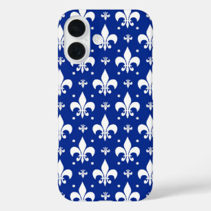 Blue Background Fleur-de-lis Pattern Design  iPhone 16 Case
