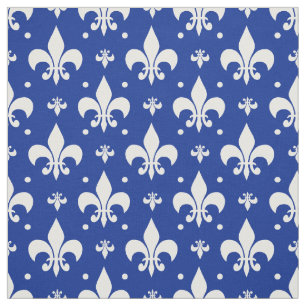 Blue Background Fleur-de-lis Pattern Design  Fabric