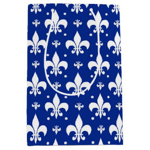 Blue Background Fleur-de-lis Pattern Design  Medium Gift Bag