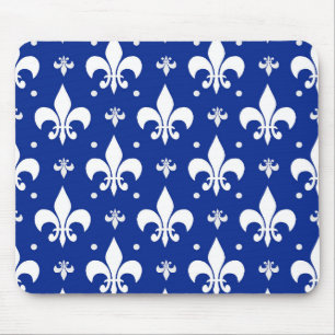 Blue Background Fleur-de-lis Pattern Design Mouse Pad