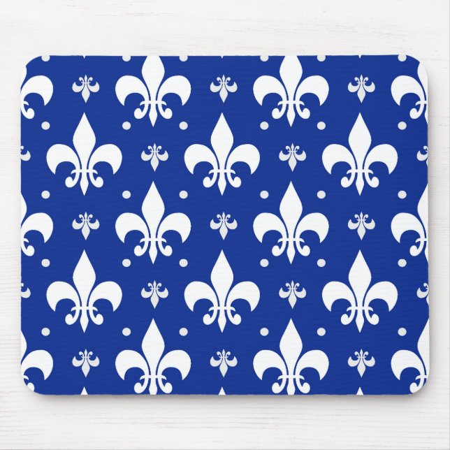 Blue Background Fleur-de-lis Pattern Design  Mouse Pad (Front)