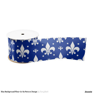 Blue Background Fleur-de-lis Pattern Design  Satin Ribbon
