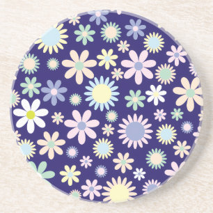 Blue Background Floral Pattern Coaster