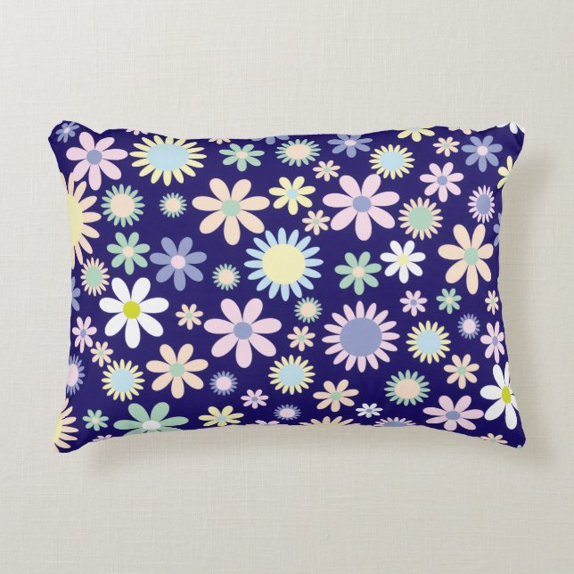 Blue Background Floral Pattern Decorative Cushion (Front)