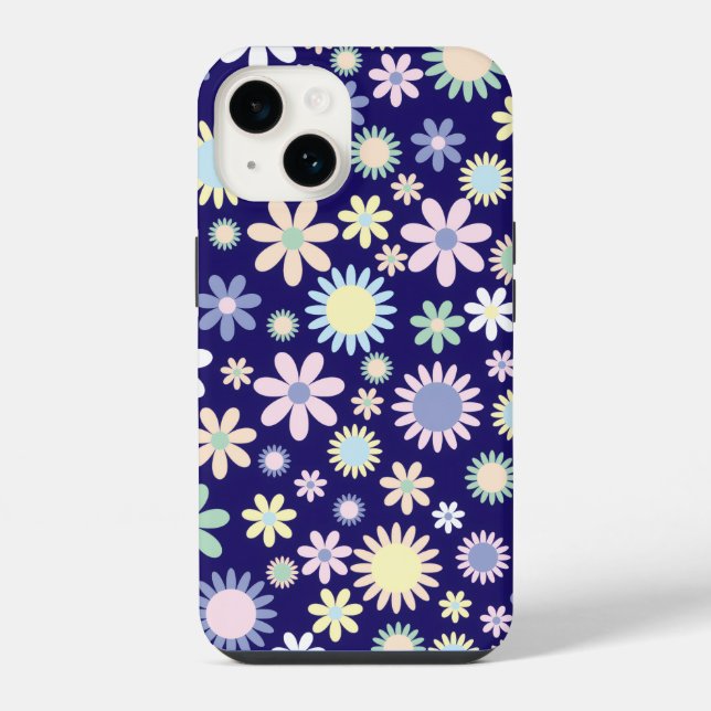 Blue Background Floral Pattern iPhone Case (Back)