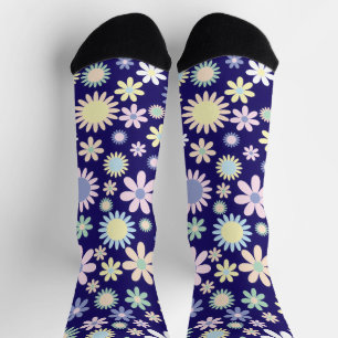 Blue Background Floral Pattern Socks