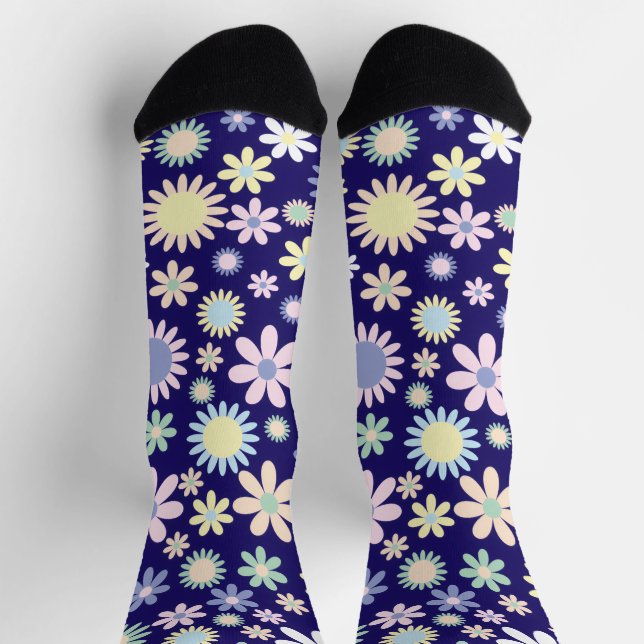 Blue Background Floral Pattern Socks (Top)