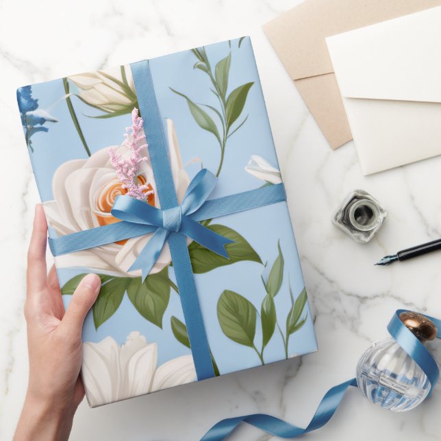 Blue background flower wrapping paper (Gifting)