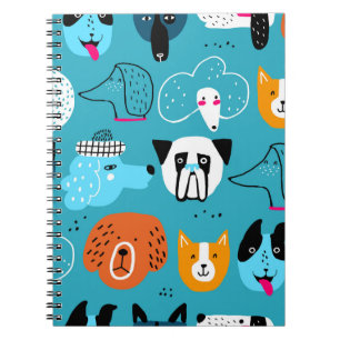 Blue Background, Playful Dog Pattern. Notebook