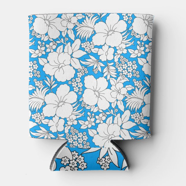 Blue Background: Seamless Floral Pattern. Can Cooler (Front)