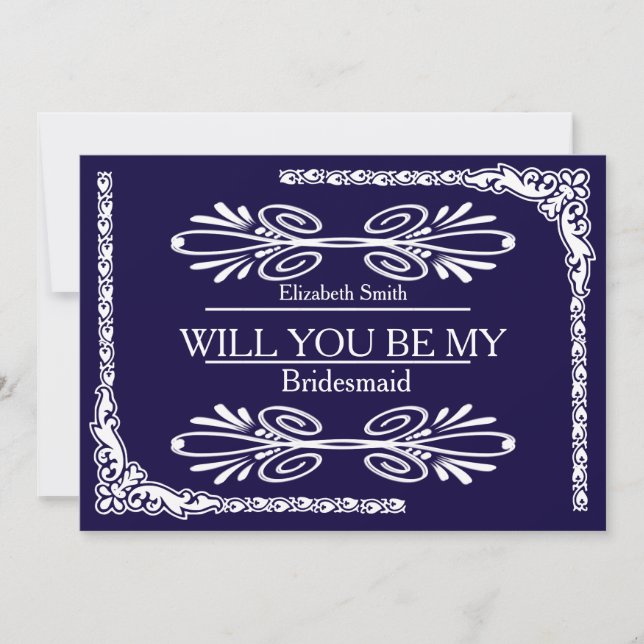 Blue Background Swirl Will you be my bridesmaid Invitation (Front)