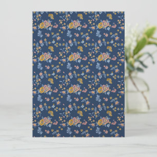 Blue Background Thread Effect Floral Pattern