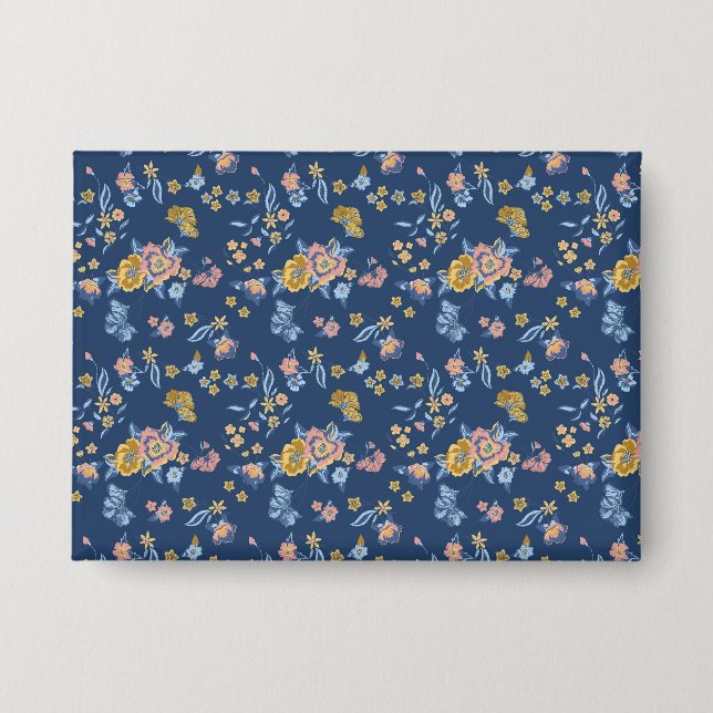 Blue Background Thread Effect Floral Pattern (Front)