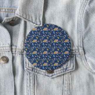 Blue Background Thread Effect Floral Pattern 10 Cm Round Badge