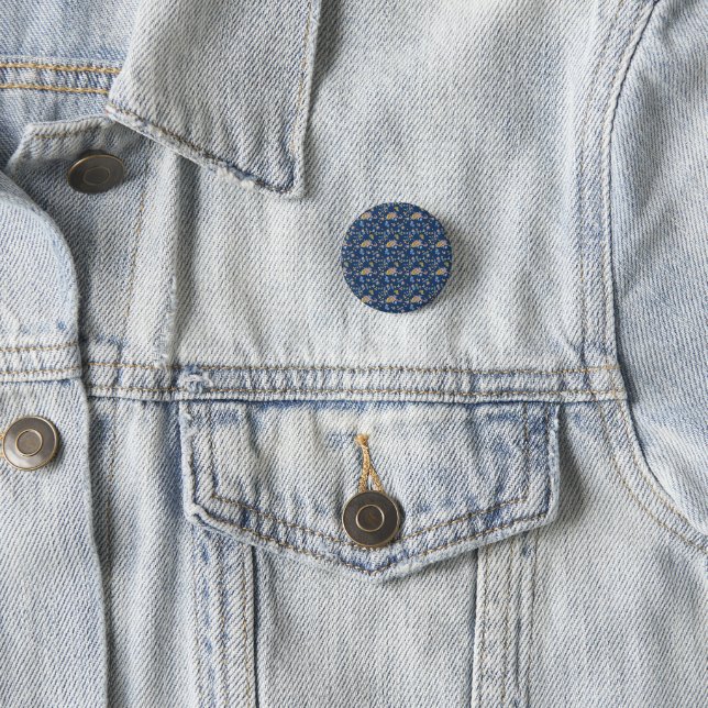 Blue Background Thread Effect Floral Pattern 3 Cm Round Badge (In Situ)