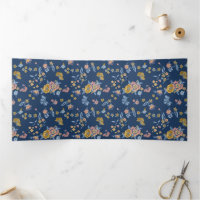 Blue Background Thread Effect Floral Pattern