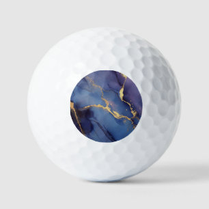 Blue background with gold streaks and dots golf balls