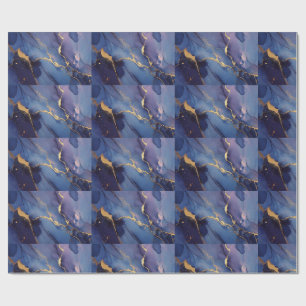Blue background with gold streaks and dots wrapping paper