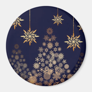 Blue Background with Golden Christmas Tree Magnet