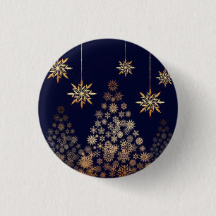 Blue Background with Golden Christmas Tree Square 3 Cm Round Badge