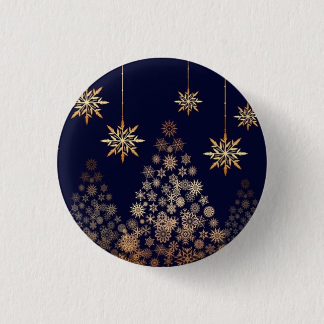 Blue Background with Golden Christmas Tree Square  3 Cm Round Badge (Front)