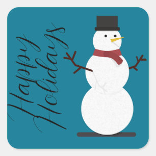 Blue Background With Snowman Square Sticker