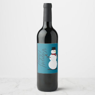 Blue Background With Snowman Wine Label