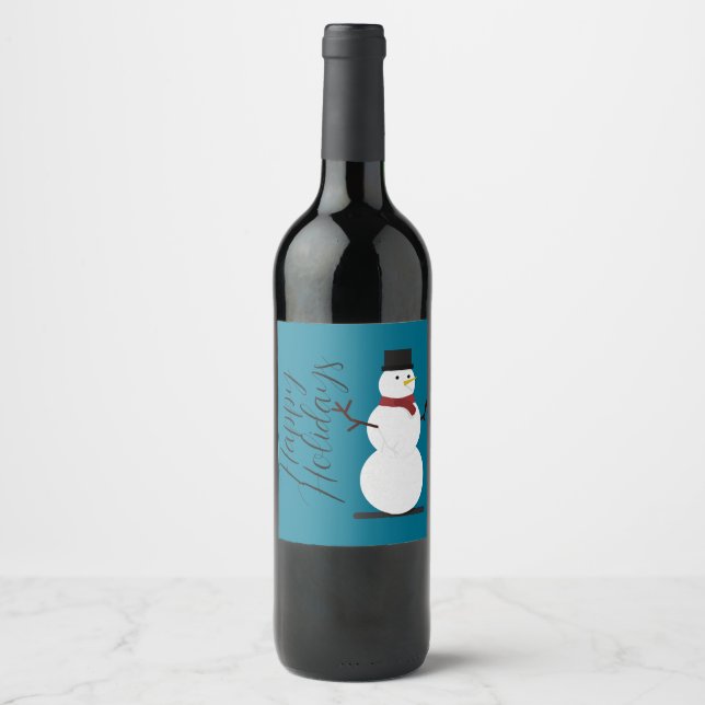 Blue Background With Snowman Wine Label (Front)