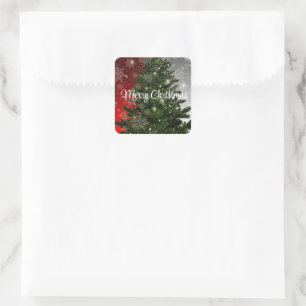 Blue Background With Withe Christmas Tree Square Sticker