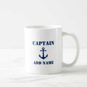 Blue Ball Anchor Captain Add Name or Boat Name Coffee Mug