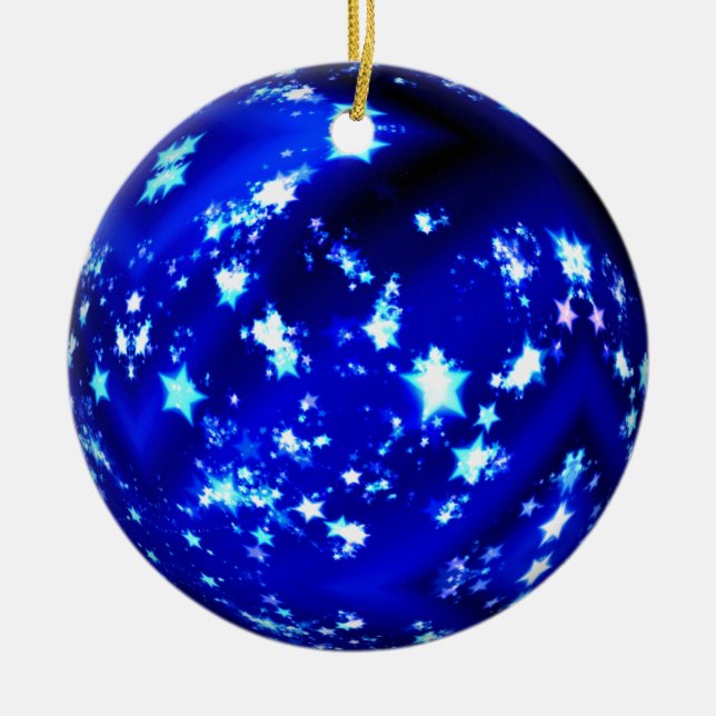 Blue ball brilliant stars ceramic tree decoration (Front)