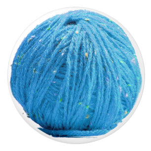 Blue ball of yarn - knitting crafty knit fun ceramic knob