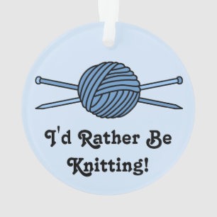 Blue Ball of Yarn & Knitting Needles (Version 2) Ornament