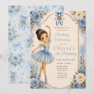 Blue Ballerina Birthday Party  Invitation