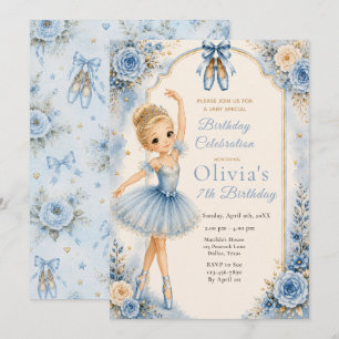Blue Ballerina Birthday Party  Invitation