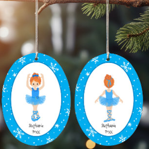 Blue Ballerina Snowflakes Personalised Christmas Ceramic Tree Decoration