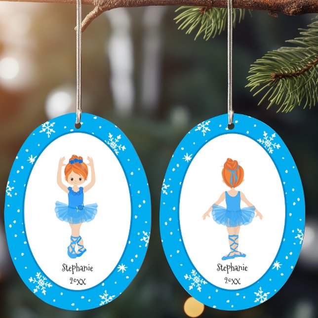 Blue Ballerina Snowflakes Personalised Christmas Ceramic Tree Decoration (Personalized Blue Ballerina Snowflakes Christmas Ceramic Ornament)
