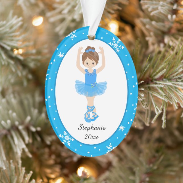 Blue Ballerina Snowflakes Personalised Christmas Ornament (Tree)