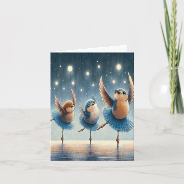 Blue Ballet Birds Card (Front)