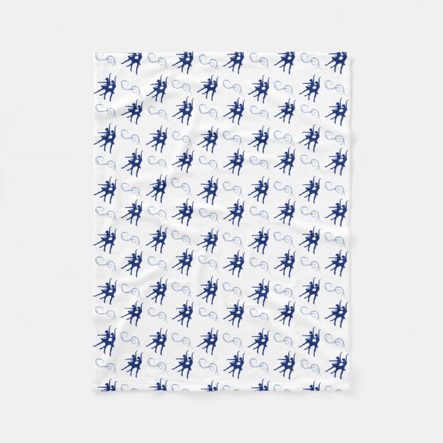 Blue Ballet Dancer Pattern Fleece Blanket (Front)